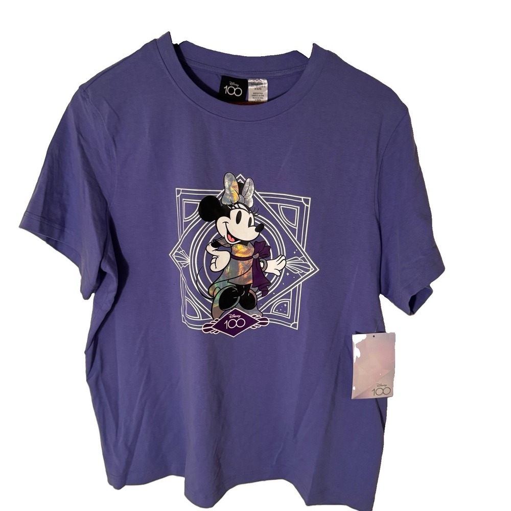 Disney 100th Anniversary Minnie Mouse Purple Metallic Accent Shirt Medium NWT